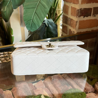CHANEL Medium Double Flap White Caviar Leather Shoulder Bag