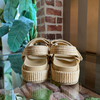 TORY BURCH Kira Sport Sandal Beige Raffia Strappy Slides SZ9.5