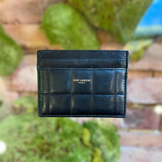 SAINT LAURENT Black Smooth Leather Quilted Card Case Nero