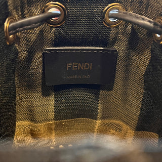 FENDI Mon Tresor Mini Brown Raffia Jacquard Bucket Bag