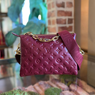LOUIS VUITTON Coussin PM Wine Lambskin Embossed Monogram Shoulder Bag