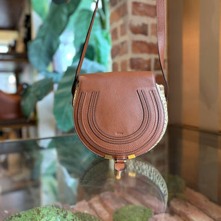 CHLOE Brown Wicker Marcia Raffia Woven Crossbody