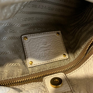 PRADA White Daino Leather Two-Way Hobo Bag