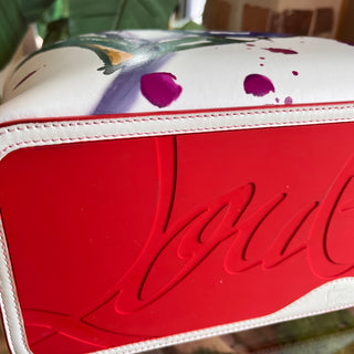 CHRISTIAN LOUBOUTIN Loubitag Spikes East West Cabata Love White Calfskin Tote