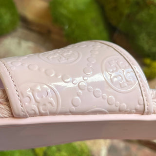TORY BURCH Pink T Monogram Espadrille Slides SZ 6.5
