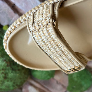 TORY BURCH Kira Sport Sandal Beige Raffia Strappy Slides SZ9.5