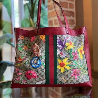 GUCCI Large Red Supreme GG Flora Coated Canvas Ophidia Tote Bag