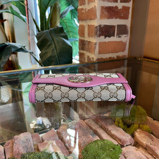 GUCCI Pink Trim GG Web Canvas Interlocking  Wallet
