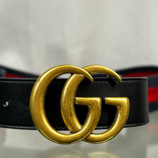 GUCCI Blue Red Slyvie Canvas Stripe Marmont Belt 95/38(10US)