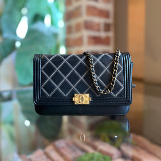 CHANEL Boy Wallet On Chain Black Quilted Stitched Calfskin Crossbody Bag