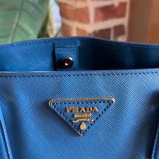 PRADA Double Zip Jeux Blue Lux Saffiano Leather Tote Bag