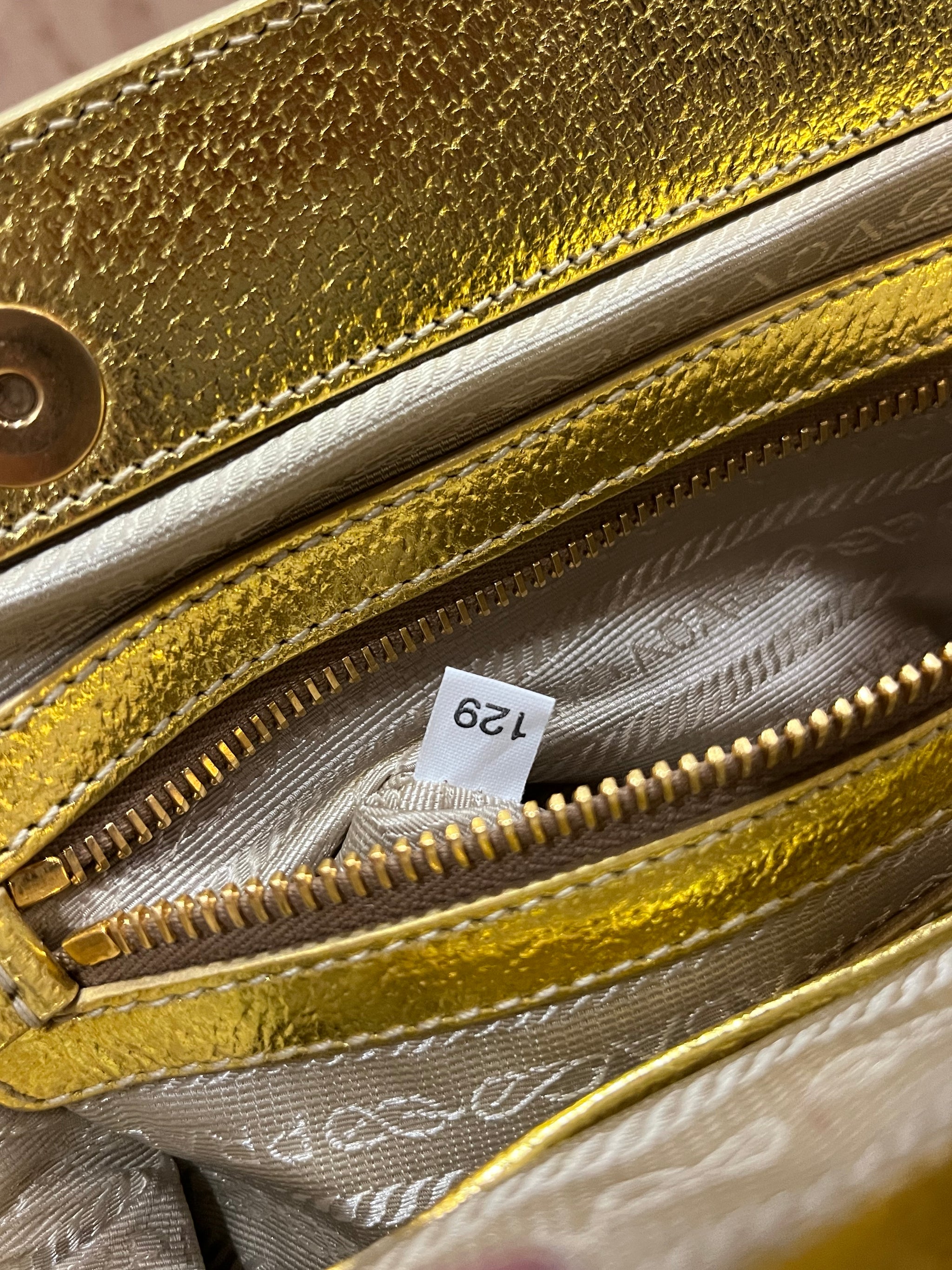 Prada Raffia Woven & Metallic Gold Leather Madras Frame Top Chain Bag