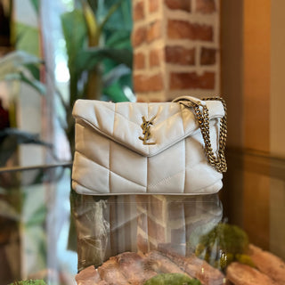 SAINT LAURENT LouLou Small White Puffer Lambskin Leather Shoudler Bag