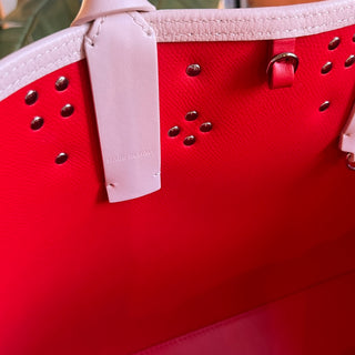 CHRISTIAN LOUBOUTIN Cabatta Small Spikes East West White Leather Tote