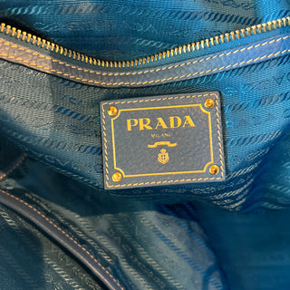 PRADA Blue Vitello Daino Leather Tote