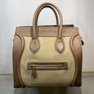 CELINE Taupe Tri-Color Nubuck and Calfskin Leather Mini Luggage Tote