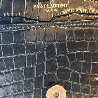 SAINT LAURENT Medium Monogram Sunset Black Crocodile Embossed Calfskin Shoulder Bag
