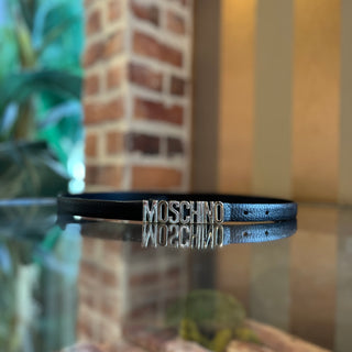 MOSCHINO Mini Lettering Logo Black Leather Belt SZ 46