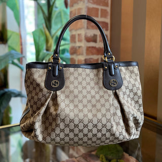 GUCCI Scarlett Beige Ebony GG Canvas Interlocking G Tote