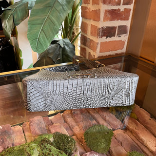 BRAHMIN Esme Silver Croc Embossed Leather Shoulder Bag