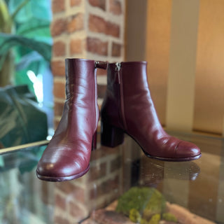 CHANEL CC Burgundy Leather Booties SZ 36.5 (US 6.5)