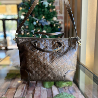 GUCCI Heart-Bit Brown Metallic Guccissima Leather Tote