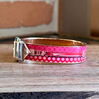 LOUIS VUITTON Rose Gold Plated Pink Enamel Confidential Cuff SZ S