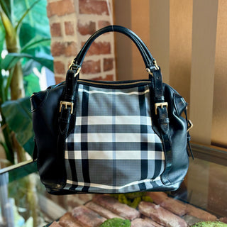 BURBERRY Charcoal Check Boston Satchel Ellers