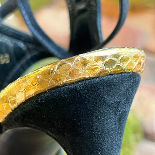 LOUIS VUITTON Black/Metallic Gold Leather Heels SZ 39 (US 9)