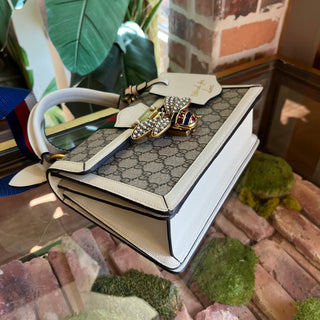 GUCCI Ophidia Bee White Leather Top Handle Bag