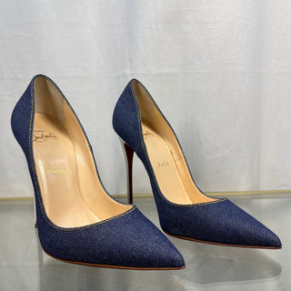 CHRISTIAN LOUBOUTIN So Kate 120 Denim/ Jazz Calf Heels SZ 37.5