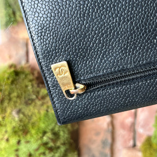 CHANEL Timeless Compact Card Black Caviar Leather Wallet