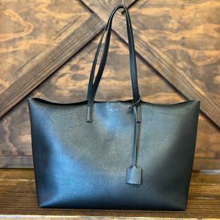 SAINT LAURENT East West Black Calfskin Leather Shopping Tote