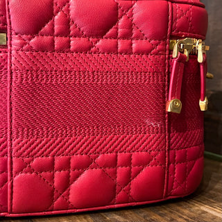 CHRISTIAN DIOR DiorTravel Small Vanity Case Poppy Red Cannage Quilted Lambskin Leather Top Handle Bag