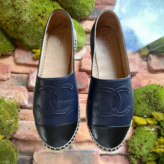 CHANEL CC Blue Leather Espadrilles SZ 36 (US 6)