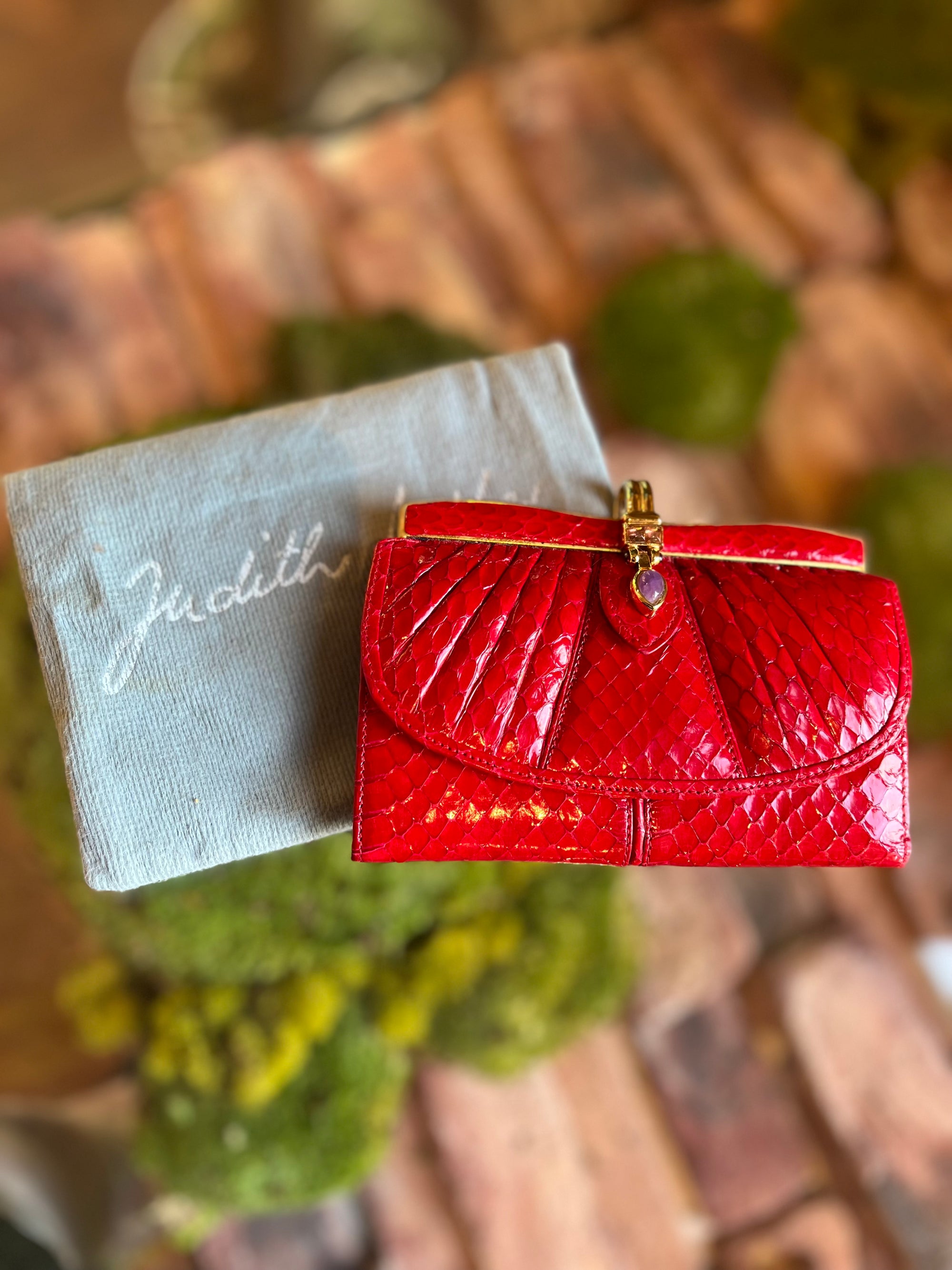 Judith Leiber Red Leather Snakeskin Wallet