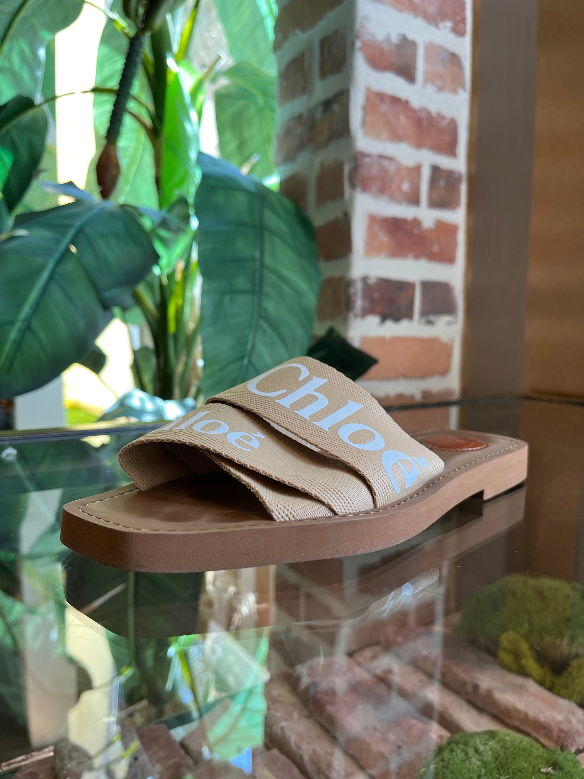 CHLOE Beige/Brown Woody Leather Sandals SZ37