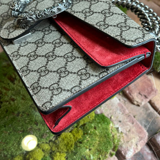 GUCCI Beige GG Red Suede Dionysus Shoulder Bag Small
