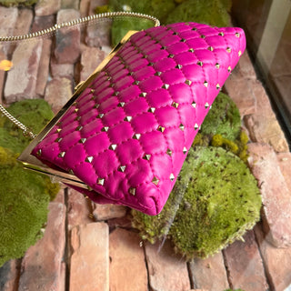 VALENTINO Magenta Rockstud Embellished Leather Clutch