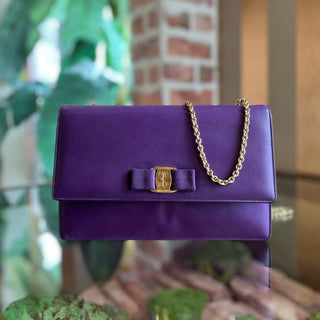 SALVATORE FERRAGAMO Vara Large Barolo Embossed Calfskin Leather Shoulder Bag