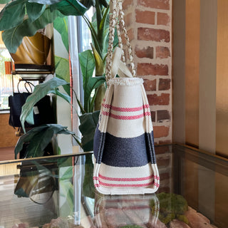 CHANEL Deauville Navy Red Beige Striped Canvas Tote