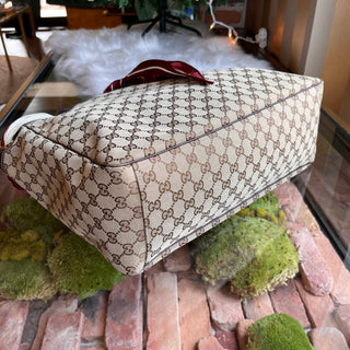 GUCCI Positano Small Beige Brown GG Canvas Leather Tote Bag