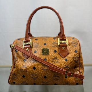 MCM Cognac Visetos Coated Canvas Mini Satchel Bag