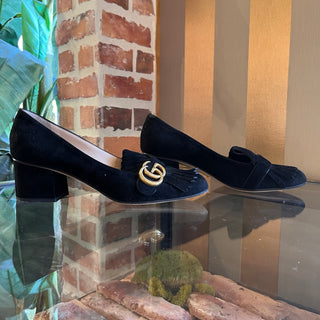 GUCCI Kid Scamosciato Black Suede Kitten Heels SZ 39.5 (US 9.5)