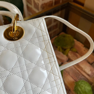 DIOR White Medium Lady Dior Vintage Patent Leather