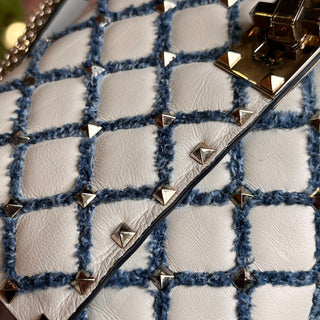 VALENTINO Rockstud Spike Denim Nappa Leather Wallet on Chain Crossbody Bag