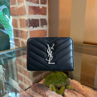 SAINT LAURENT Cassandre Matelassé Black Leather Snap Wallet