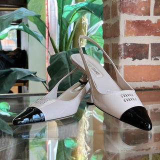 MIU MIU Beige Black Pointed Toe Slingback Heels sz36.5(6.5US)