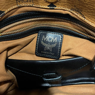 MCM Cognac Embossed Visetos Monogram Hobo Bag