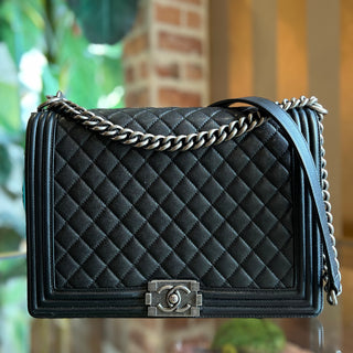 CHANEL Boy Bag Large Black Quilted Caviar Leather Shoulder Bag